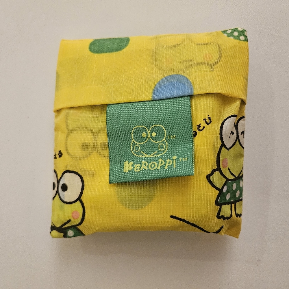 BAGGU Keroppi Yellow Foldable Tote Pouch with Green Logo Tab